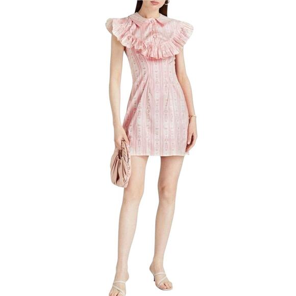 Sindiso Khumalo Raw Silk Designer Pink White Mini Dress Size Small New MSRP$1620 - Picture 2 of 14